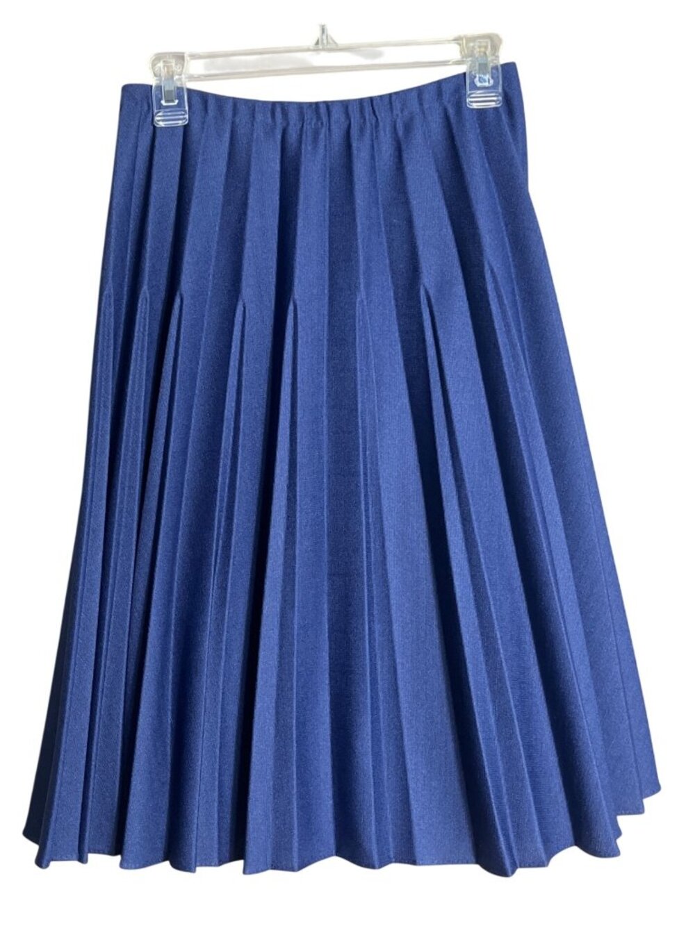 Vtg Navy Pleated Pull On Skirt Midi Poly Preppy Academia Schoolgirl Casual Wm 10